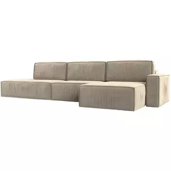 Угловой диван Прага модерн лонг правый угол (Микровельвет/Бежевый) Лига Диванов 116591