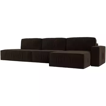 Угловой диван Прага модерн лонг правый угол (Микровельвет/Коричневый) Лига Диванов 116596