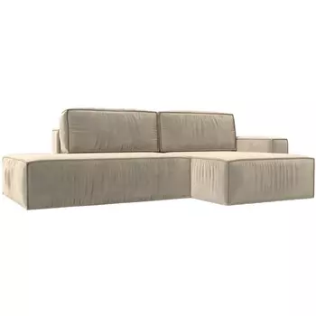 Угловой диван Прага модерн правый угол (Микровельвет/Бежевый) Лига Диванов 116747