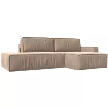 Угловой диван Прага модерн правый угол (Велюр/Бежевый) Лига Диванов 116739