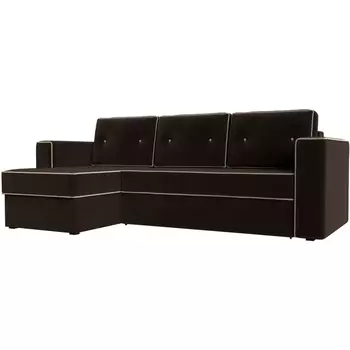 Угловой диван Принстон левый угол (микровельвет коричневый, кант микровельвет бежевый) Лига Диванов 29367L