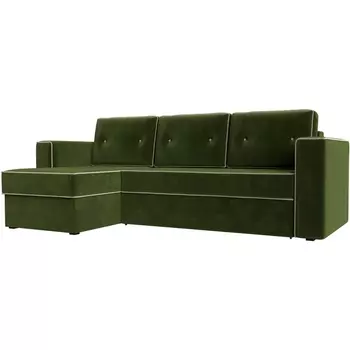 Угловой диван Принстон левый угол (микровельвет зеленый, кант микровельвет бежевый) Лига Диванов 29366L