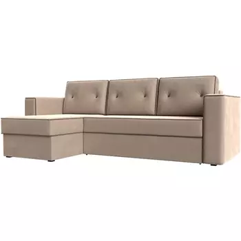 Угловой диван Принстон левый (велюр бежевый, кант велюр коричневый) Лига Диванов 110840L