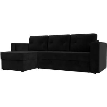 Угловой диван Принстон левый (велюр черный) Лига Диванов 110834L