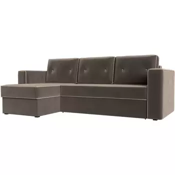 Угловой диван Принстон левый (велюр коричневый, кант велюр бежевый) Лига Диванов 110837L