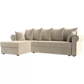 Угловой диван Рейн левый (микровельвет бежевый, кант микровельвет коричневый) Лига Диванов 112581L