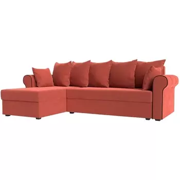 Угловой диван Рейн левый (микровельвет коралловый, кант микровельвет коричневый) Лига Диванов 112585L