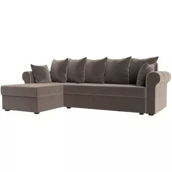 Угловой диван Рейн левый (велюр коричневый, кант велюр бежевый) Лига Диванов 112577L