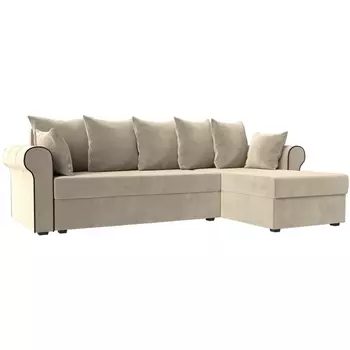 Угловой диван Рейн правый (микровельвет бежевый, кант микровельвет коричневый) Лига Диванов 112581