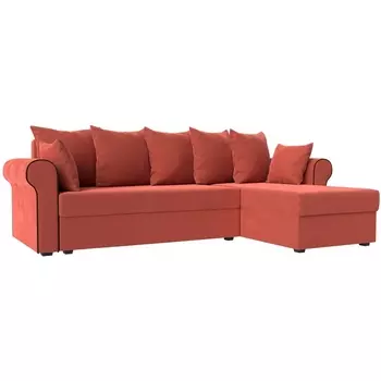 Угловой диван Рейн правый (микровельвет коралловый, кант микровельвет коричневый) Лига Диванов 112585