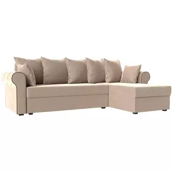 Угловой диван Рейн правый (велюр бежевый, кант велюр коричневый) Лига Диванов 112573