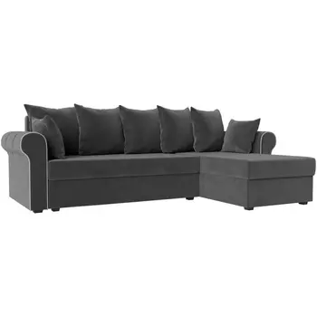 Угловой диван Рейн правый (велюр серый, кант велюр бежевый) Лига Диванов 112578