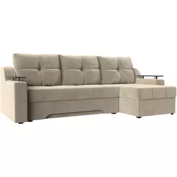 Угловой диван Сенатор правый (микровельвет бежевый) Лига Диванов 28038