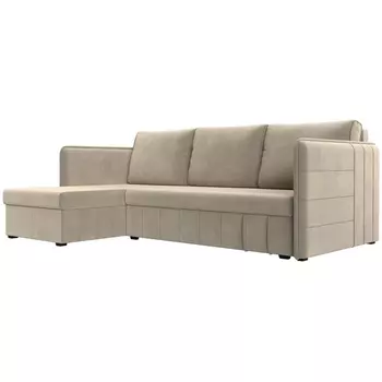 Угловой диван Слим левый угол (Микровельвет/Бежевый) Лига Диванов 119973L