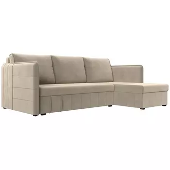 Угловой диван Слим правый угол (Микровельвет/Бежевый) Лига Диванов 119973