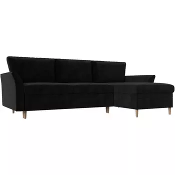 Угловой диван София правый (велюр черный) Лига Диванов 106291