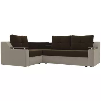 Угловой диван Тесей левый (основа микровельвет коричневый, компаньон микровельвет бежевый) Лига Диванов 107627L