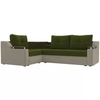 Угловой диван Тесей левый (основа микровельвет зеленый, компаньон микровельвет бежевый) Лига Диванов 107624L