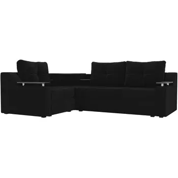 Угловой диван Тесей левый (велюр черный) Лига Диванов 107618L