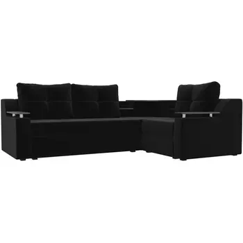 Угловой диван Тесей правый (микровельвет черный) Лига Диванов 107631