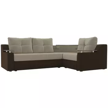 Угловой диван Тесей правый (основа микровельвет бежевый, компаньон микровельвет коричневый) Лига Диванов 107621