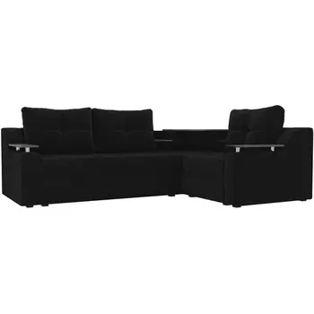 Угловой диван Тесей правый (велюр черный) Лига Диванов 107618
