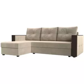 Угловой диван Валенсия Лайт левый угол (Микровельвет/Бежевый) Лига Диванов 117752L