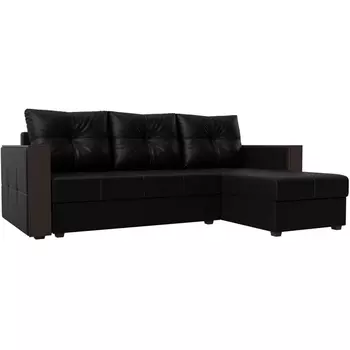 Угловой диван Валенсия Лайт правый угол (Экокожа/Черный) Лига Диванов 117769