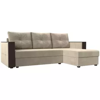 Угловой диван Валенсия Лайт правый угол (Микровельвет/Бежевый) Лига Диванов 117752