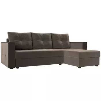 Угловой диван Валенсия Лайт правый угол (Велюр/Коричневый) Лига Диванов 117748