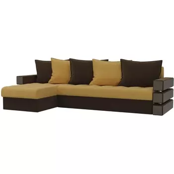 Угловой диван Венеция левый (основа микровельвет желтый, компаньон микровельвет коричневый) Лига Диванов 108441L