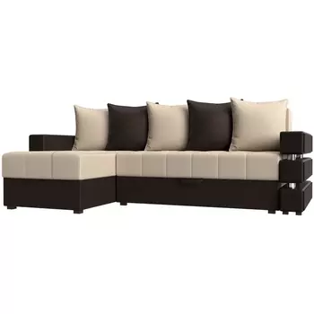 Угловой диван Венеция левый угол (Экокожа/Бежевый,Коричневый) Лига Диванов 120285