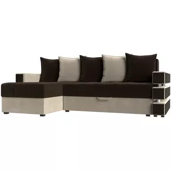 Угловой диван Венеция левый угол (Микровельвет/Бежевый,Коричневый) Лига Диванов 120286