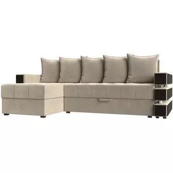 Угловой диван Венеция левый угол (Микровельвет/Бежевый) Лига Диванов 120287