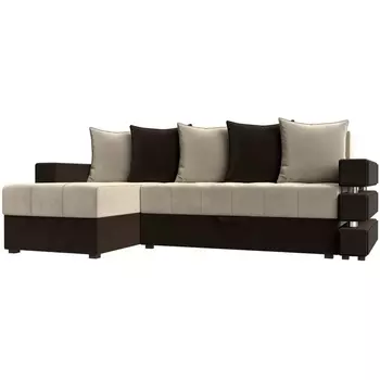 Угловой диван Венеция левый угол (Микровельвет/Бежевый,Коричневый) Лига Диванов 120288