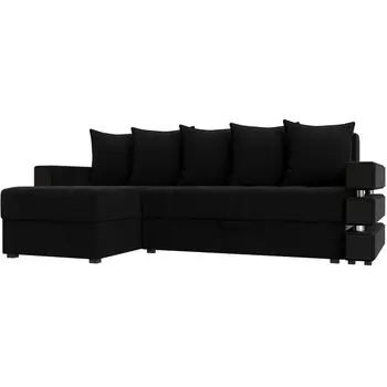 Угловой диван Венеция левый угол (Микровельвет/Черный) Лига Диванов 120289