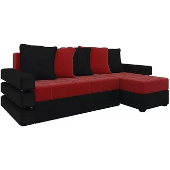 Угловой диван Венеция правый (основа микровельвет бордовый, компаньон микровельвет черный) Лига Диванов 27954