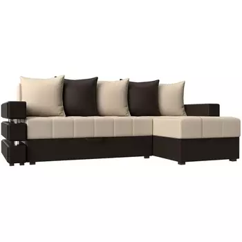 Угловой диван Венеция правый угол (Экокожа/Бежевый,Коричневый) Лига Диванов 120309