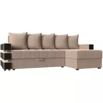 Угловой диван Венеция правый угол (Велюр/Бежевый) Лига Диванов 120305