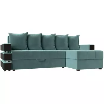 Угловой диван Венеция правый угол (Велюр/Бирюзовый) Лига Диванов 120303