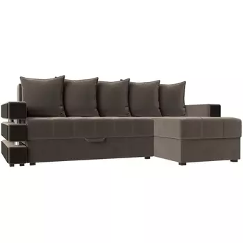 Угловой диван Венеция правый угол (Велюр/Коричневый) Лига Диванов 120302