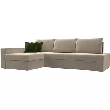 Угловой диван Версаль левый (микровельвет бежевый, подушки микровельвет БЕЖ/зел) Лига Диванов 105810L