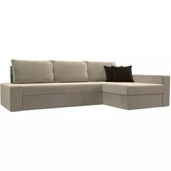 Угловой диван Версаль правый (микровельвет бежевый, подушки микровельвет БЕЖ/кор) Лига Диванов 29470