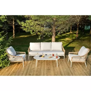 "Венеция" лаунж-зона из искусственного ротанга, цвет соломенный 4SIS арт.УТ-00007459