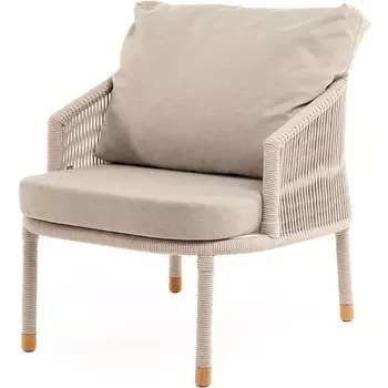 "Верона" кресло плетеное из роупа, каркас алюминий белый муар, роуп бежевый круглый, ткань бежевая 052 4SIS арт.УТ-00008592