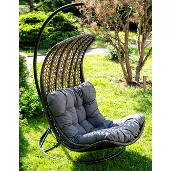 "Виши" подвесное кресло-кокон из искусственного ротанга, цвет коричневый с серо-коричневой подушкой 4SIS арт.УТ-00006750