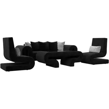 Волна набор 2 - диван, стол, 2 кресла (велюр черный) Лига Диванов 115705