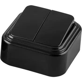 Выключатель двухклавишный (черный) Stekker Брест 32745