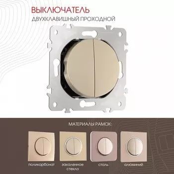 Выключатель двухклавишный проходной Arte Milano am-202 202.32-2.shampan