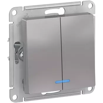 Выключатель двухклавишный с подсветкой (алюминий) Systeme Electric AtlasDesign ATN000353